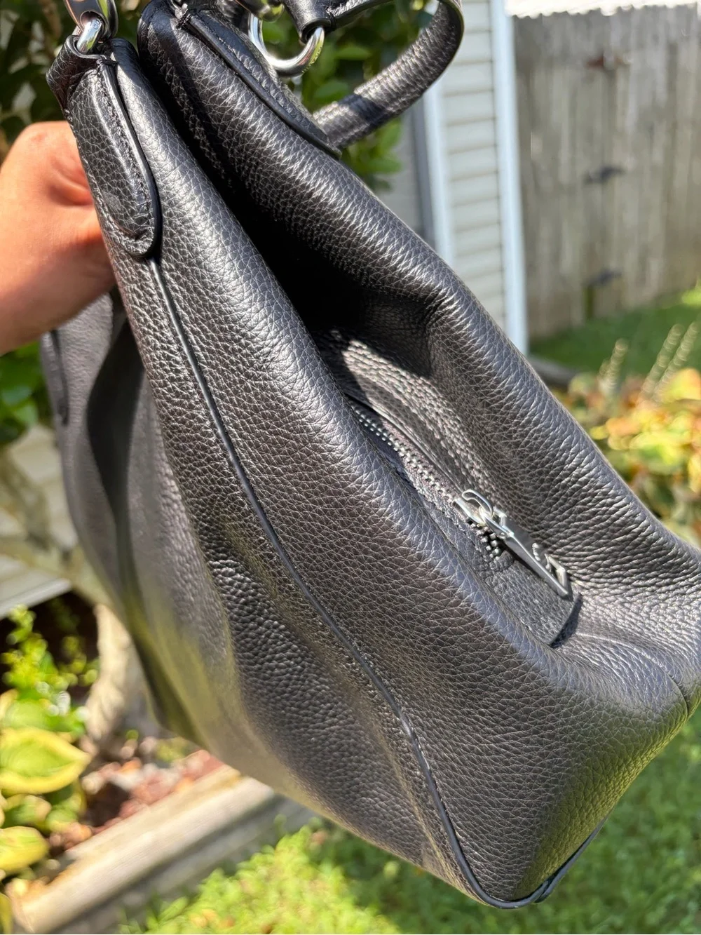 COACH HALLIE Black/Gold GENUINE Pebbled Leather Purse F80268